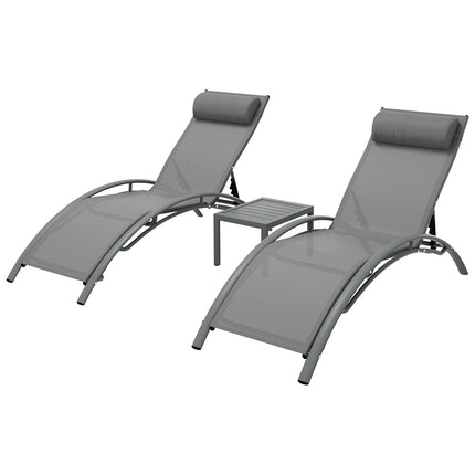 Gardeon 3PC Sun Lounge Outdoor Lounger Steel Table Chairs Patio Furniture Grey.