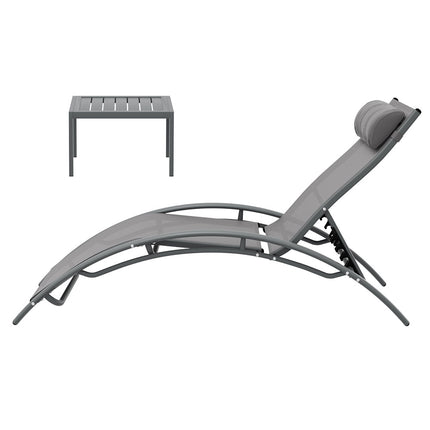 Gardeon 3PC Sun Lounge Outdoor Lounger Steel Table Chairs Patio Furniture Grey.