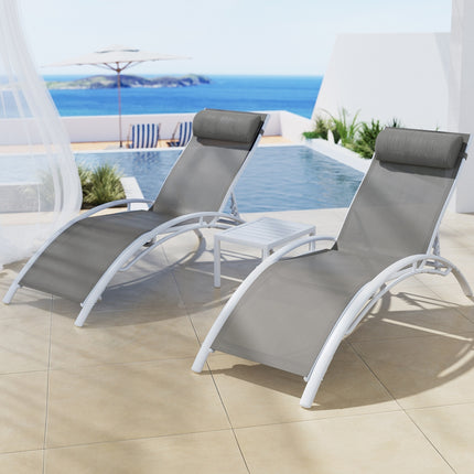 Gardeon 3PC Sun Lounge Outdoor Lounger Table Chairs Steel Patio Furniture Garden.