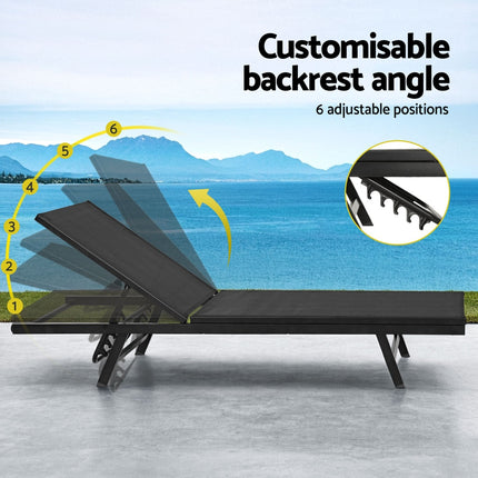 Gardeon Sun Lounge Outdoor Lounger Steel Beach Chair Patio Furniture Black.