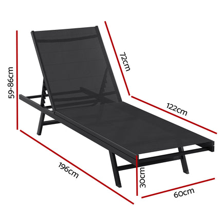 Gardeon Sun Lounge Outdoor Lounger Steel Beach Chair Patio Furniture Black.