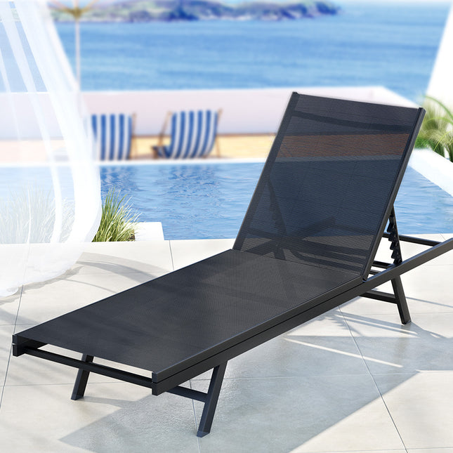 Gardeon Sun Lounge Outdoor Lounger Steel Beach Chair Patio Furniture Black.