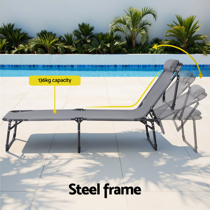 Gardeon Sun Lounger Folding Lounge Beach Chair Patio Outdoor Furniture.