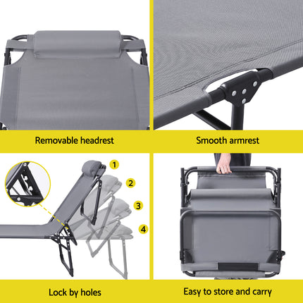 Gardeon Sun Lounger Folding Lounge Beach Chair Patio Outdoor Furniture.