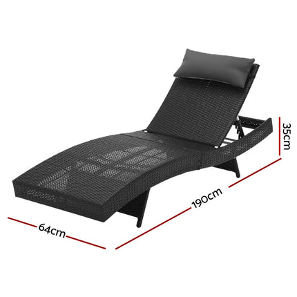 Gardeon Sun Lounge Wicker Lounger Outdoor Furniture Beach Chair Garden Adjustable Black.