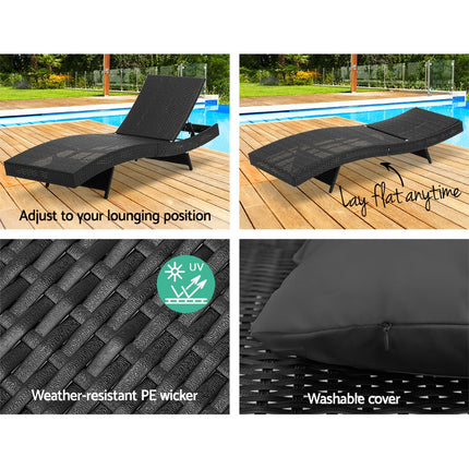 Gardeon Sun Lounge Wicker Lounger Outdoor Furniture Beach Chair Garden Adjustable Black.