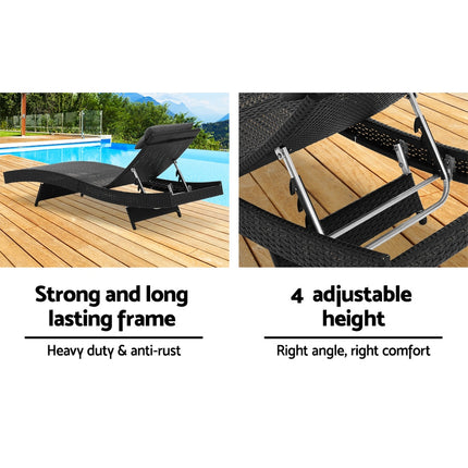 Gardeon Sun Lounge Wicker Lounger Outdoor Furniture Beach Chair Garden Adjustable Black.