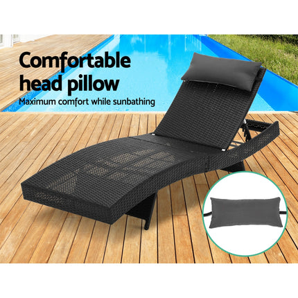 Gardeon Sun Lounge Wicker Lounger Outdoor Furniture Beach Chair Garden Adjustable Black.