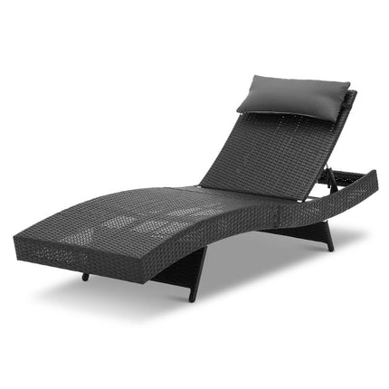 Gardeon Sun Lounge Wicker Lounger Outdoor Furniture Beach Chair Garden Adjustable Black.