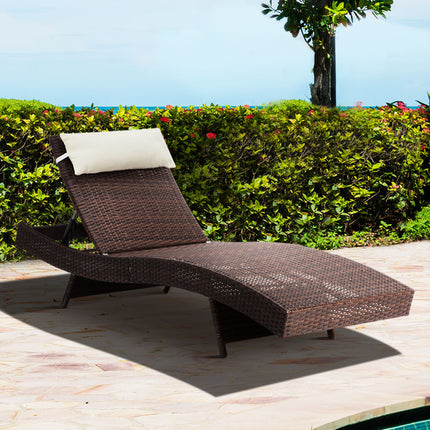 Gardeon Sun Lounge Wicker Lounger Outdoor Furniture Beach Chair Garden Adjustable Black.