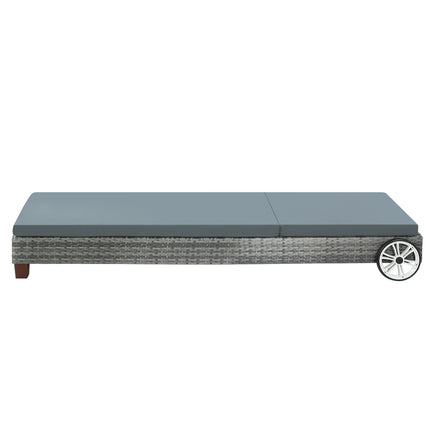 Gardeon Sun Lounge Wicker Lounger Outdoor Furniture Day Bed Wheels Patio Grey.
