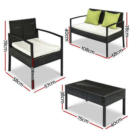 Gardeon Outdoor Sofa Set Wicker Lounge Setting Table and Chairs Patio Furniture.