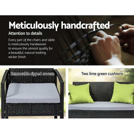 Gardeon Outdoor Sofa Set Wicker Lounge Setting Table and Chairs Patio Furniture.