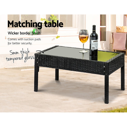 Gardeon Outdoor Sofa Set Wicker Lounge Setting Table and Chairs Patio Furniture.