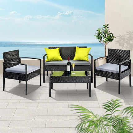 Gardeon Outdoor Sofa Set Wicker Lounge Setting Table and Chairs Patio Furniture.