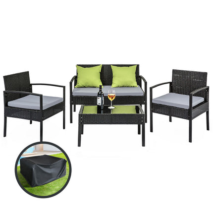 Gardeon Outdoor Sofa Set Wicker Lounge Setting Table and Chairs Storage Cover.
