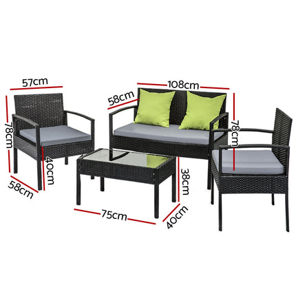 Gardeon Outdoor Sofa Set Wicker Lounge Setting Table and Chairs Storage Cover.