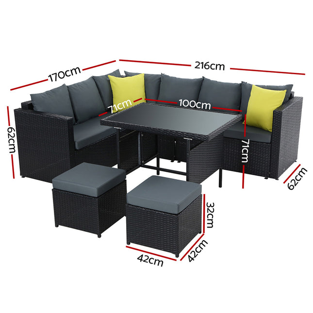 Gardeon Outdoor Dining Set Aluminum Table Chairs Wicker Setting Black.