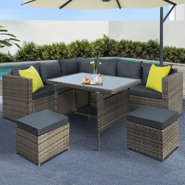 Gardeon Outdoor Dining Set Aluminum Table Chairs Wicker Setting Grey.