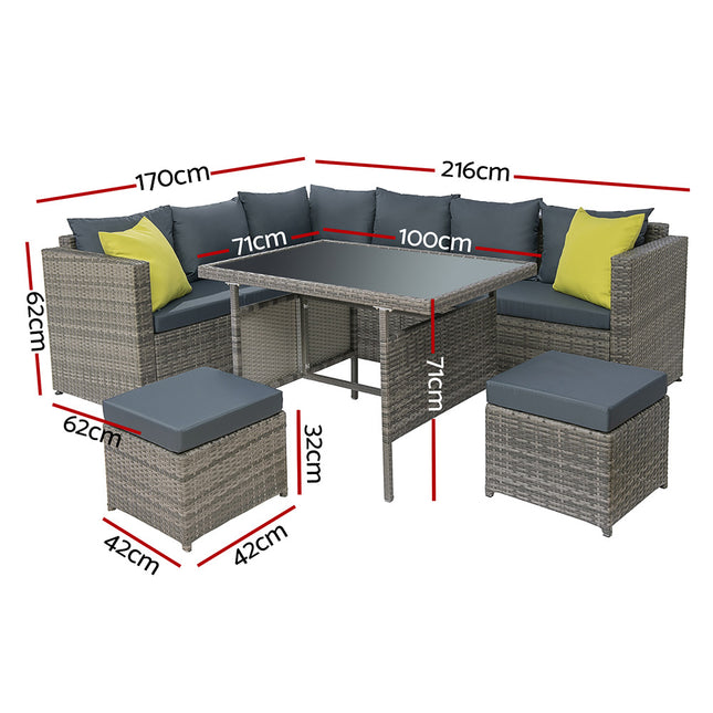 Gardeon Outdoor Dining Set Aluminum Table Chairs Wicker Setting Grey.