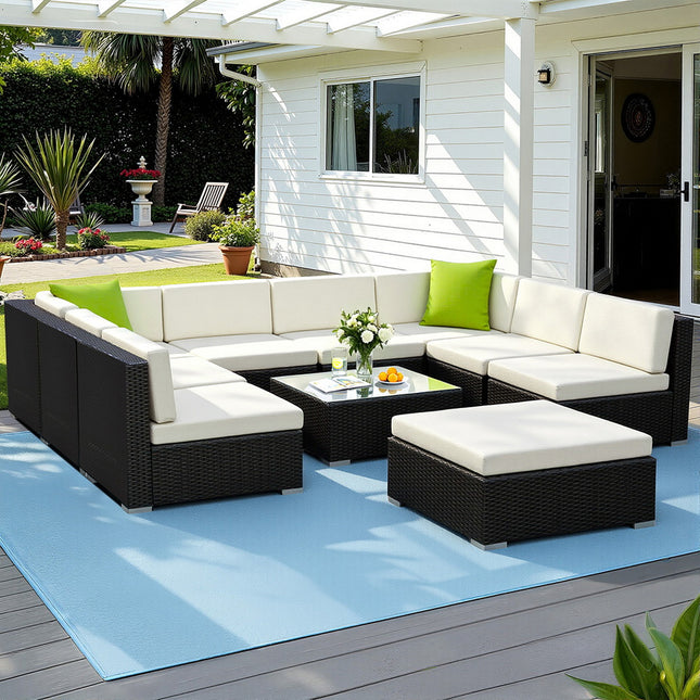Gardeon 10-Piece Outdoor Sofa Set Wicker Couch Lounge Setting Cover.