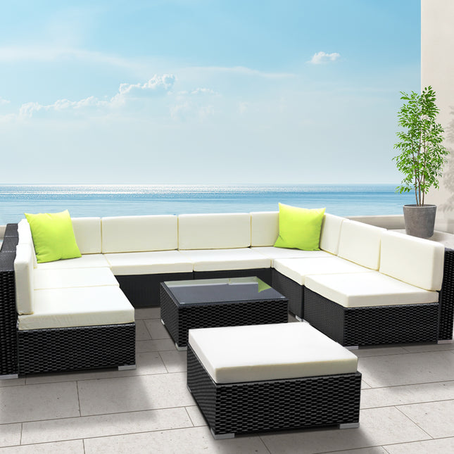 Gardeon 10-Piece Outdoor Sofa Set Wicker Couch Lounge Setting 9 Seater.