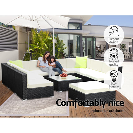 Gardeon 10-Piece Outdoor Sofa Set Wicker Couch Lounge Setting 9 Seater.