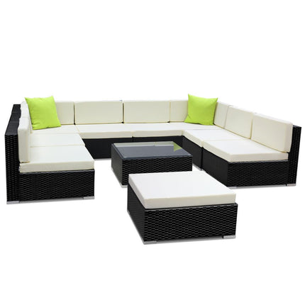 Gardeon 10-Piece Outdoor Sofa Set Wicker Couch Lounge Setting 9 Seater.