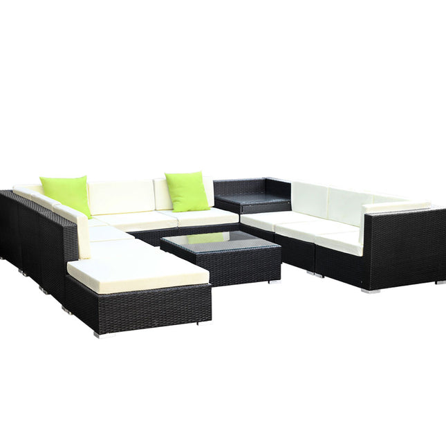 Gardeon 11PC Sofa Set with Storage Cover Outdoor Furniture Wicker.
