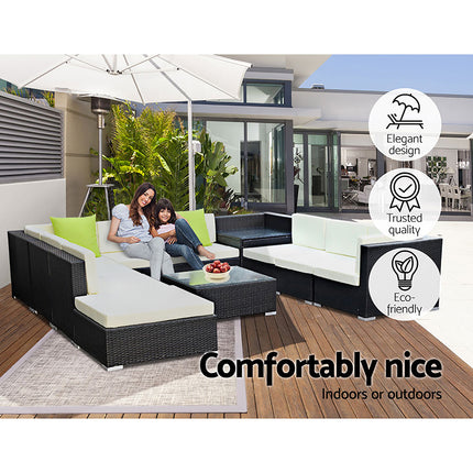 Gardeon 10-Piece Outdoor Sofa Set Wicker Couch Lounge Setting 9 Seater.