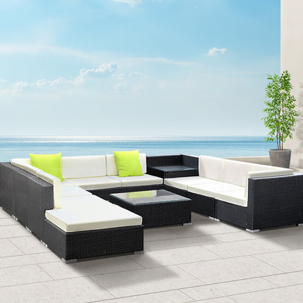 Gardeon 10-Piece Outdoor Sofa Set Wicker Couch Lounge Setting 9 Seater.