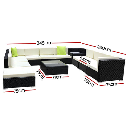 Gardeon 10-Piece Outdoor Sofa Set Wicker Couch Lounge Setting 9 Seater.