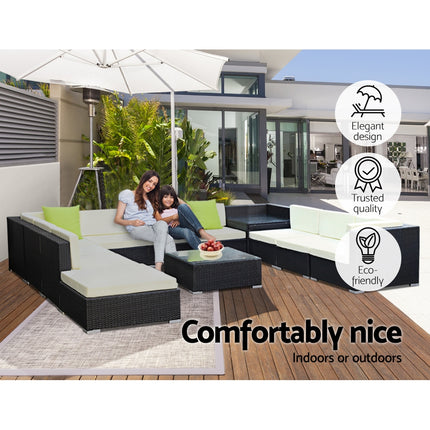 Gardeon 10-Piece Outdoor Sofa Set Wicker Couch Lounge Setting 9 Seater.