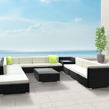 Gardeon 10-Piece Outdoor Sofa Set Wicker Couch Lounge Setting 9 Seater.