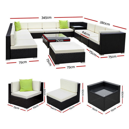 Gardeon 13-Piece Outdoor Sofa Set Wicker Couch Lounge Setting Cover.