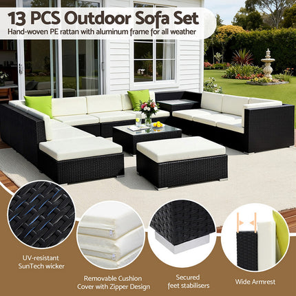 Gardeon 13-Piece Outdoor Sofa Set Wicker Couch Lounge Setting Cover.