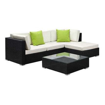 Gardeon 5-Piece Outdoor Sofa Set Wicker Couch Lounge Setting Cover.