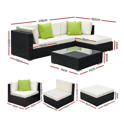 Gardeon 5-Piece Outdoor Sofa Set Wicker Couch Lounge Setting Cover.