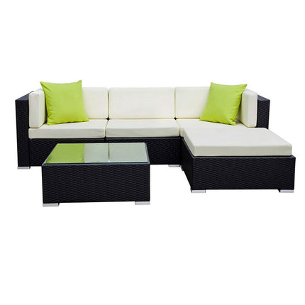 Gardeon 5-Piece Outdoor Sofa Set Wicker Couch Lounge Setting Cover.
