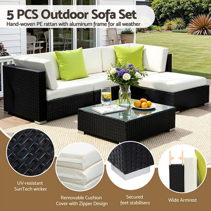 Gardeon 5-Piece Outdoor Sofa Set Wicker Couch Lounge Setting Cover.