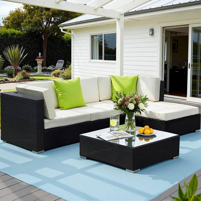 Gardeon 5-Piece Outdoor Sofa Set Wicker Couch Lounge Setting Cover.