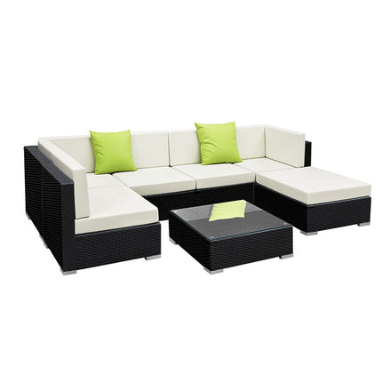 Gardeon 7-Piece Outdoor Sofa Set Wicker Couch Lounge Setting Cover.