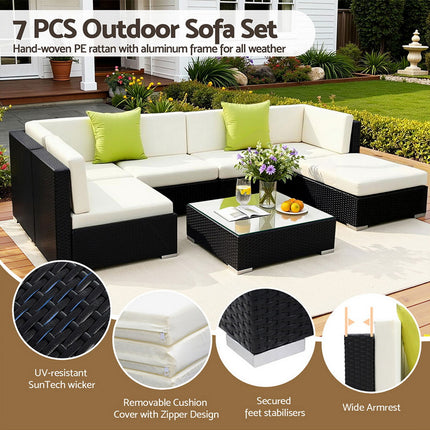 Gardeon 7-Piece Outdoor Sofa Set Wicker Couch Lounge Setting Cover.