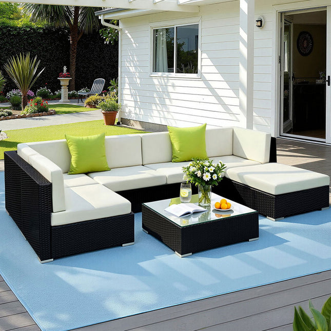 Gardeon 7-Piece Outdoor Sofa Set Wicker Couch Lounge Setting Cover.