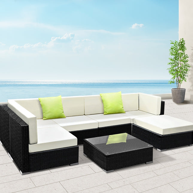 Gardeon 7-Piece Outdoor Sofa Set Wicker Couch Lounge Setting 6 Seater.
