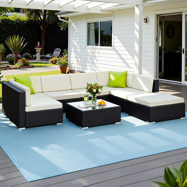Gardeon 8-Piece Outdoor Sofa Set Wicker Couch Lounge Setting Cover.