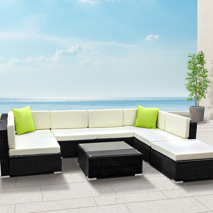 Gardeon 8-Piece Outdoor Sofa Set Wicker Couch Lounge Setting 7 Seater.