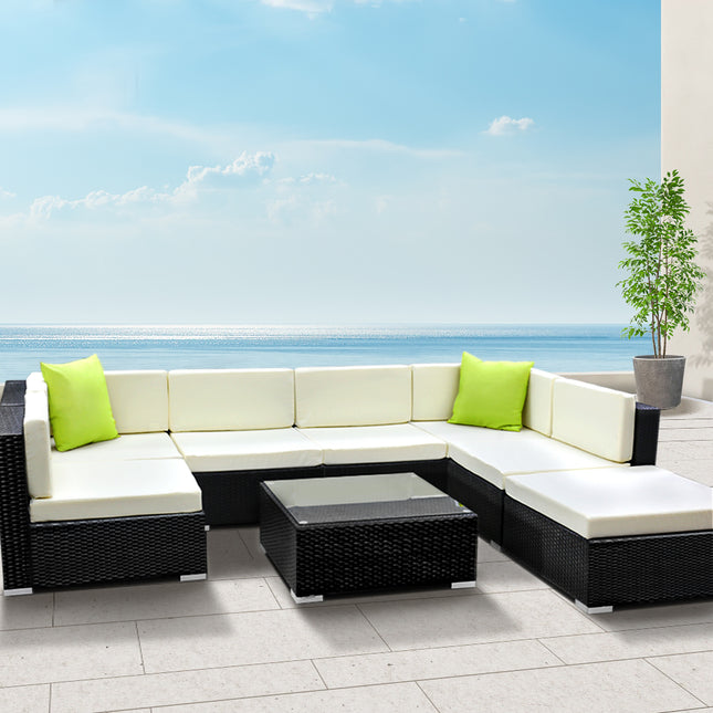 Gardeon 8-Piece Outdoor Sofa Set Wicker Couch Lounge Setting 7 Seater.