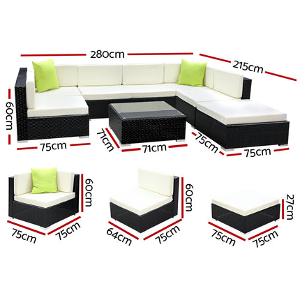 Gardeon 8-Piece Outdoor Sofa Set Wicker Couch Lounge Setting 7 Seater.