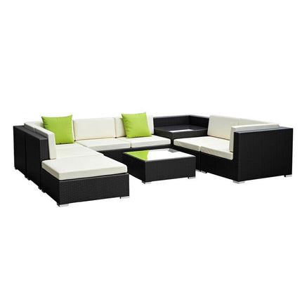 Gardeon 9-Piece Outdoor Sofa Set Wicker Couch Lounge Setting Cover.